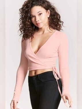Pink Surplice Wrap Crop Top
